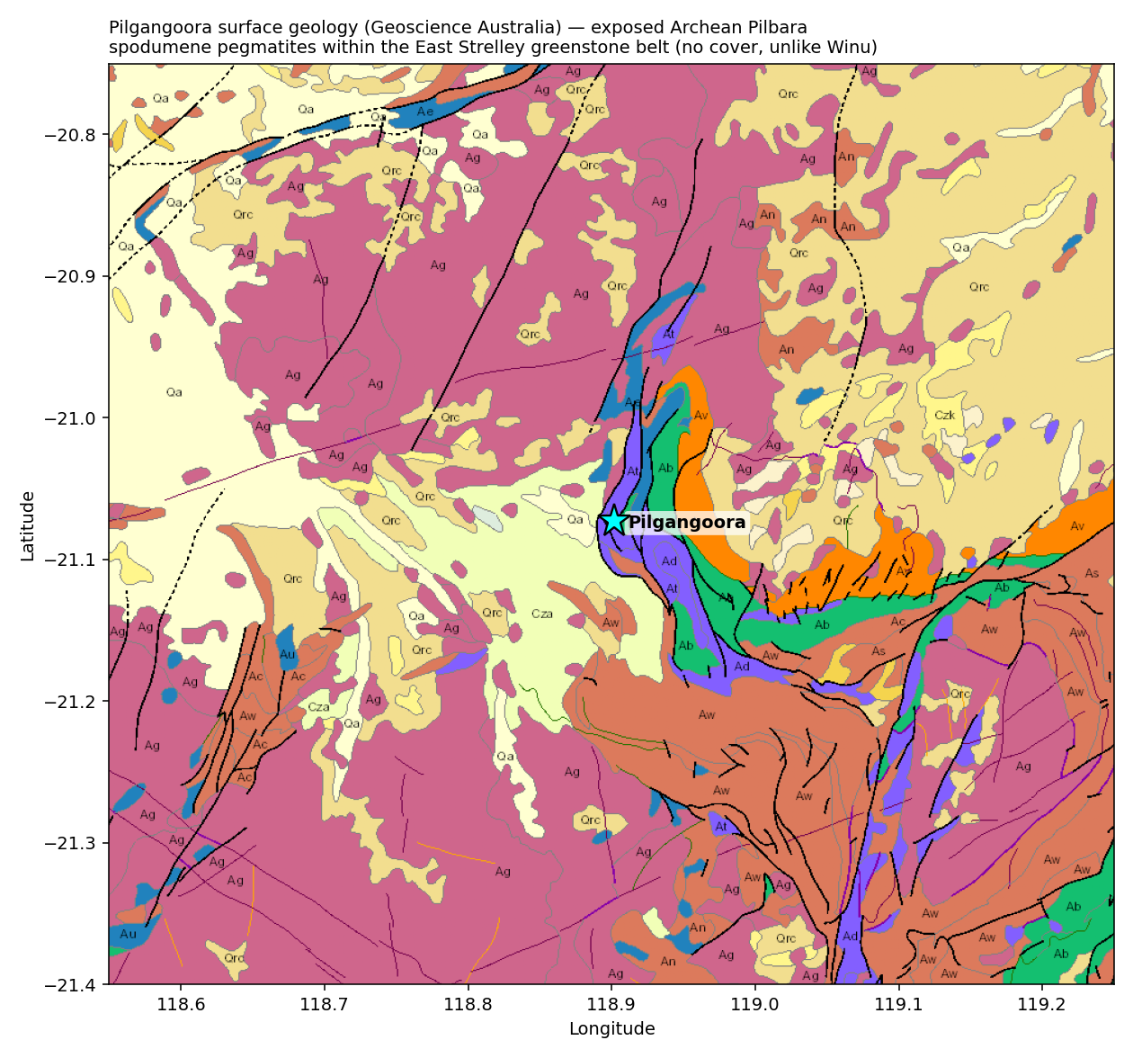 Pilgangoora surface geology